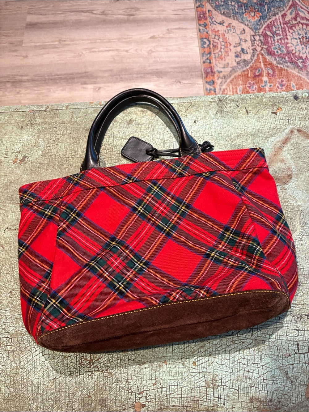 Dooney & Bourke Red Tartan Plaid Medium Tote Suede Leather Handbag - Picture 4 of 6
